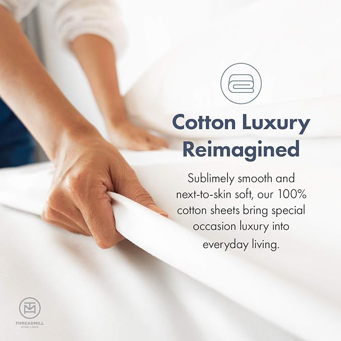 Threadmill 100% Cotton Sheets for King Size Bed - 600 Thread Count King Bed Sheets Set with 16” Deep Pocket - Damask Stripe Sateen Weave 4-Piece Bedding Set with Cooling Effect, Beige