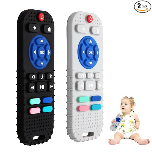 Hooku 2 Pack Silicone Teething Toys for Babies 0-6 Months, Teethers for Babies 6-12 Months, Remote Teether for Baby, Sensory Toys for Babies, Baby Chew Toys