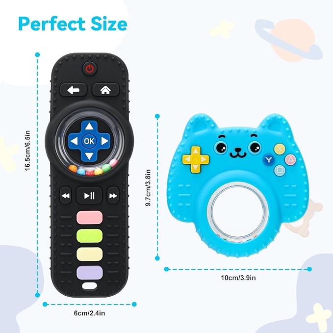MISSLILI 2 Packs Teething Toy for Babies 0-6-9-12 Months, Silicone Baby Rattles Teether, Teething Relief Infant Toddles TV Remote Control Teether for 3-24 Months