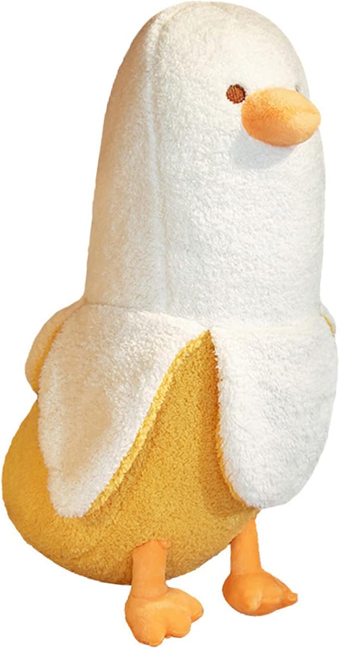 PEACH CAT Banana Duck Plush Toy Cute Plushie Hugging Plush Pillow Duck Stuffed Animal for Girls and Boys White 19.7"