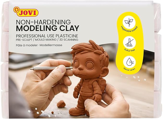 Jovi - Non Hardening Pre-Sculpt Clay, 3 Pounds Total, 4 White Bars, 0.77 lb Each, Professional Arts and Crafts, Non-Toxic and Gluten-Free Plasticine