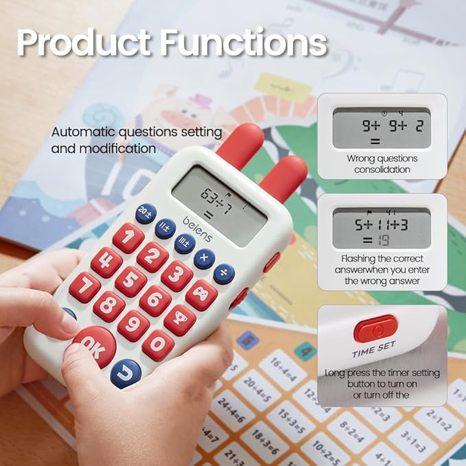 beiens Electronic Math Game for Kids 4-12, Addition Subtraction Multiplication Division Learning Toy, 24 Levels 3M+ Questions Mental Math Practice Educational STEM Toy for Birthday Gift