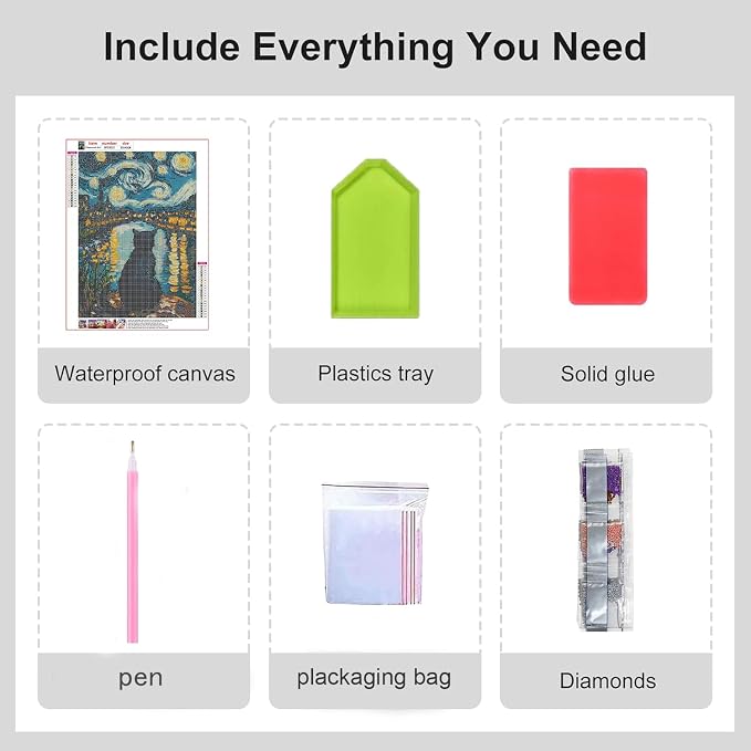 RYMILIE Cat Diamond Art Kits for Adults-Starry Night Diamond Painting Kits for Adults Beginners, 5D DIY Full Drill Round Rhinestone Gem Art Crafts Paintings for Home Wall Decor 12"x16"