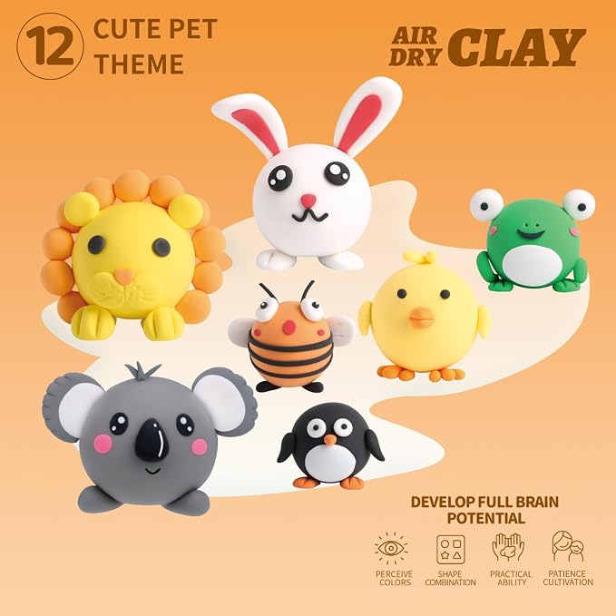 LOUFOR Air Dry Clay Kits - Modeling Clay for Kids, Ultra Light & Soft, Safe & Non-Toxic, 12 Boxes DIY Model Magic Clay with Sculpting Tools & Tutorials, Creatible Art Crafts Toys Gifts Boys Girls