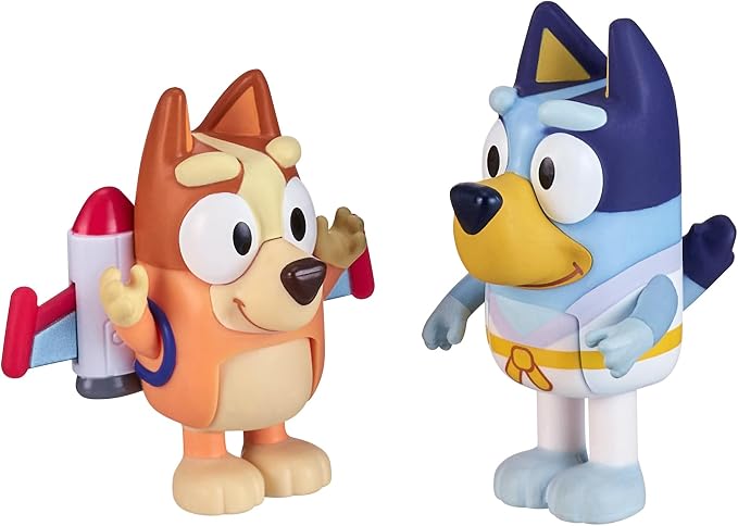 Bluey Action Heroes Toy Figures Set of 2, Articulated Character Toys with Karate and Jet Pack Figurines, Small Action Figures for Kids Ages 3+