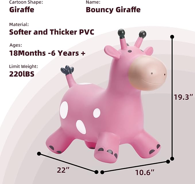 Giraffe Bouncy Animal Hopper for Toddlers, Inflatable Bouncing Hopper Toys, Outdoor Indoor Ride on Horse Bouncer Hopping Toys, Birthday Gifts for Boys Girls 18 Months 2 3 4 5 6 Years Old