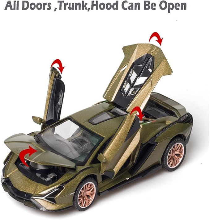 Lambo Toy Car Sian FKP3 Die-Cast Car Model with Lights and Sound Pull Back Toy Car for Boys Age 3 4 5 6 + Year Old (Green)