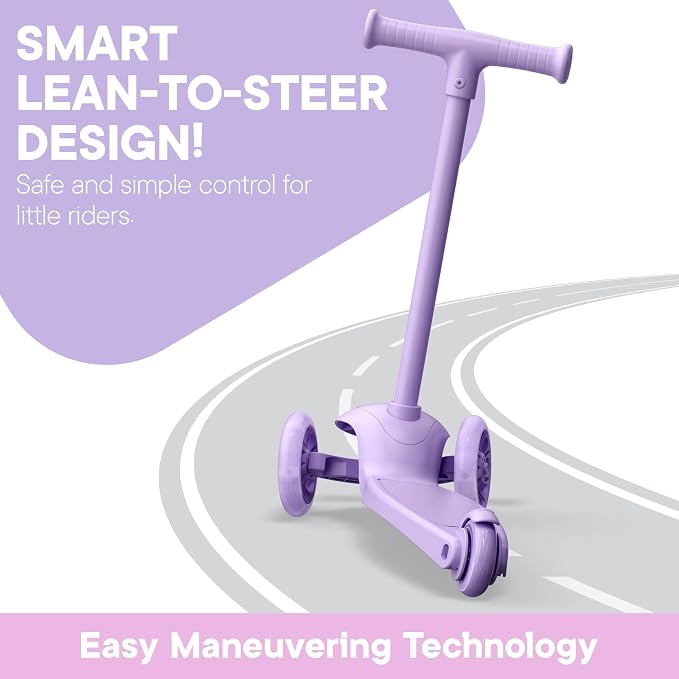 3 Wheel Scooter for Kids, Smooth Light Up LED Front Wheels, Wide Anti Slip Deck, Rear Foot Brake, Easy Lean to Steer Maneuvering, Indoor & Outdoor Ride On Toys for Ages 2 Up,