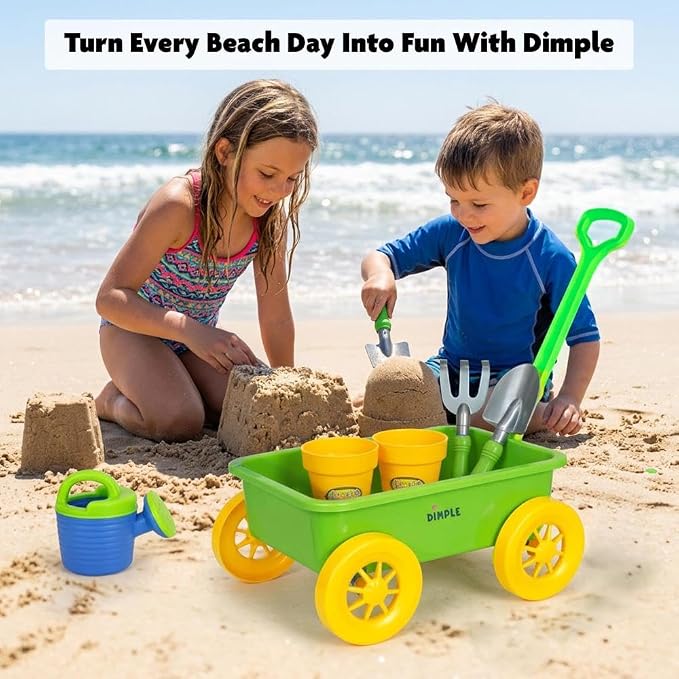 Dimple Garden Wagon & Tools Toy Set, Kids Gardening Set - 15 Pcs Outdoor Toys for Toddlers, Sand Toys - Sturdy & Durable - Top Yd, Beach, Sand, Garden Play Set for Kids & Toddler Gardening Tools