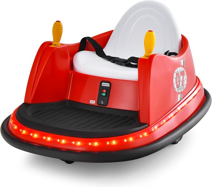 Costzon Bumper Car for Kids, 12V Electric Toddler Bumping Car with Remote Control, Dual Joysticks, 360 Spin, Music, Flashing Lights, Slow Star, Toddler Bumper Car Ride on Toy for Boys Girls Gift (Red)