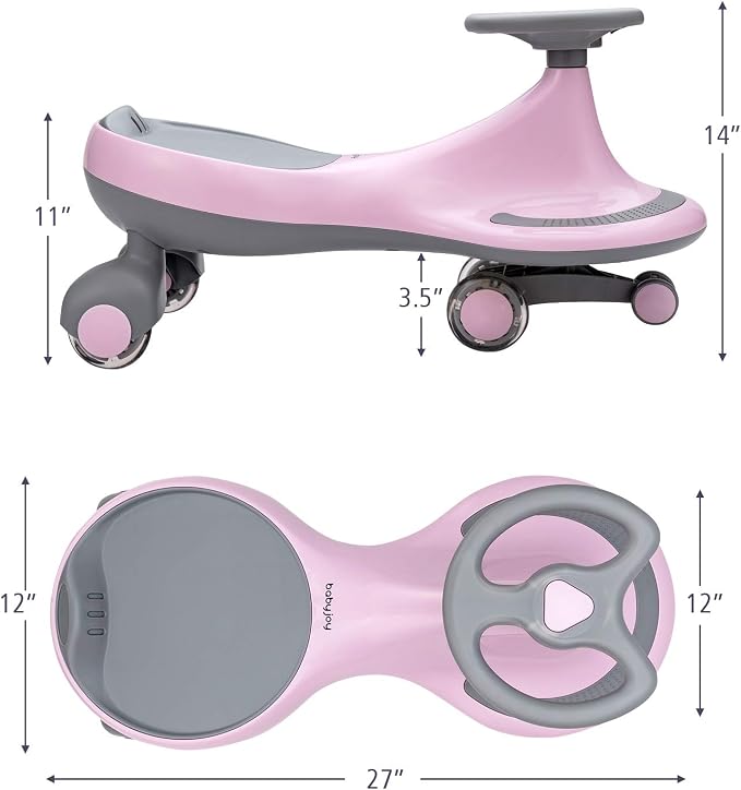 BABY JOY Wiggle Car for Kids, Swing Car with LED Flashing Wheels, No Batteries, Gears or Pedals, Uses Twist, Turn, Wiggle Movement to Steer, Ride-on Toy for Boys Girls 3 Year Old and Up (Pink)
