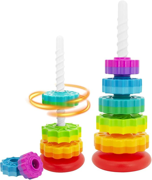 BYFWH Baby Spin Stack Toy, Premium Stacking Toys for Kids, Spinning Stacking Toy for Babies and Toddlers, Educational Toddler Learning Toy,Autism Spin Stack Toys,Rainbow Spinning Wheel Toys