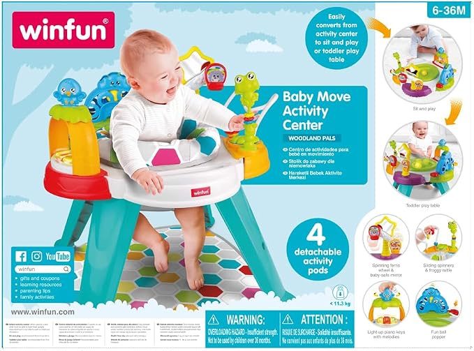 winfun Baby Move 3-in-1 Activity Center with Adjustable Height Includes Ball Popper, Spinning Ferris Wheel & More Converts from Sitting to Spinning to Toddler Play Table, Ages 6 to 36 Months