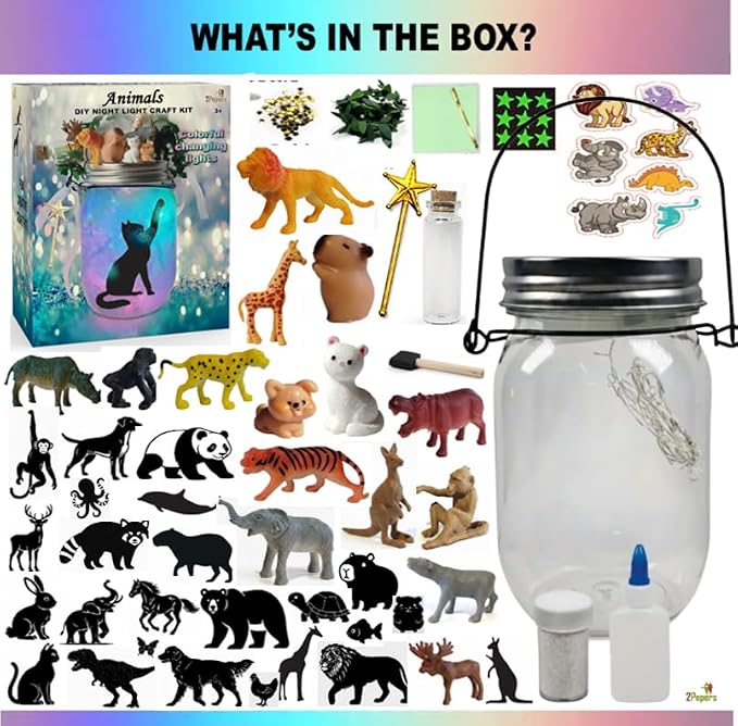 2Pepers DIY Animals Lantern Night Light Arts and Crafts for Kids Ages 3-12, Best Animal Gift for Boys & Girls, Make Your Own Birthday Present Toy Project