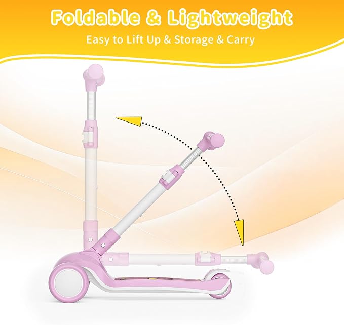 SIMATE 3 Wheel Kick Scooter for Kids Ages 3-12, Light Up Wheels & 3 Adjustable Height Handlebars, Lean-to-Steer & Widen Anti-Slip Deck, Boys & Girls Gift