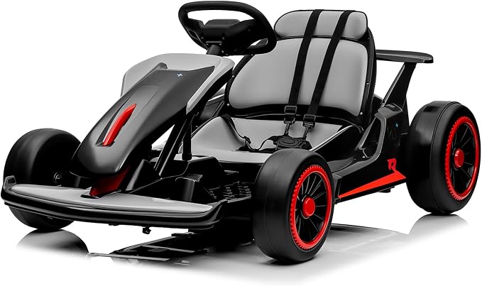 24V Electric Go Kart, Kids Drift Kart with Dual Motors, 8 MPH Max, 110LBS Max Load, Outdoor Ride on Toy Crazy Kart w/Bluetooth Music&Light