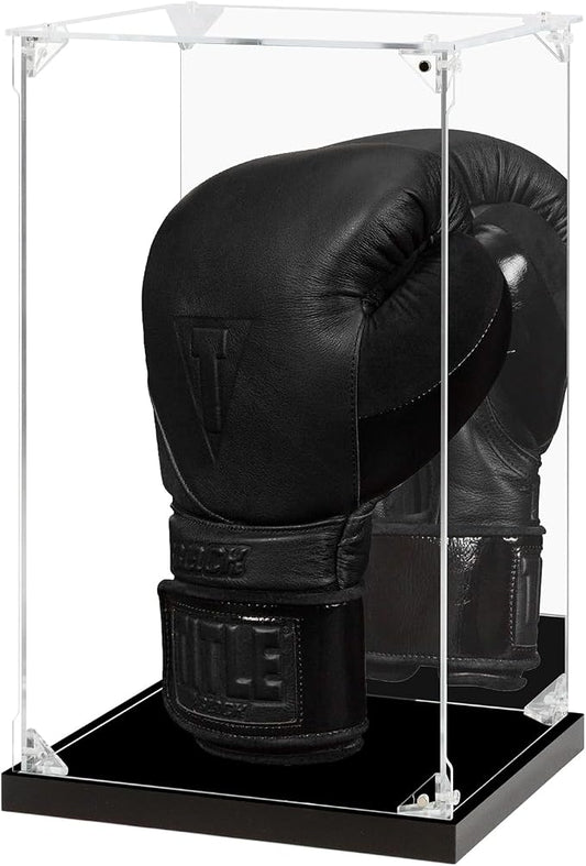 Acrylic Display Case for Collectibles Assemble Boxing Glove Display Case with Mirrored Back, Clear Acrylic Display Box Showcase for Action Figures Lego Model Doll Toys Display (8x7x13.8 inch)