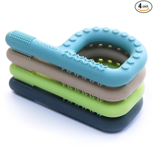 Teething Toys for Baby 3-6 6-12 Months 4 Pack P Shape, Sensory Toys for Kids Babies Toddlers Oral Motor Stimulation, Sensory Chew Toys for Autistic Children, Silicone Chewy Necklaces for Kids Adults