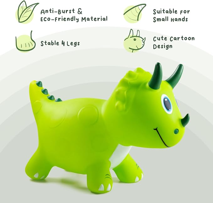 Kids Dinosaur Bouncy Animal Toys, Inflatable Triceratops Bouncer, Ride on Bounce Hopper, Indoor Outdoor Activity Birthday Gift for 18 Months 2 3 4 Years Old Boys