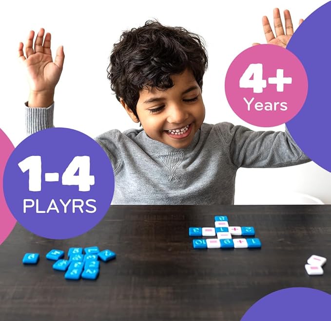 Mobi Kids Educational Math Game - Addition, Subtraction, Multiplication & Division in a Crossword Grid & Numerical Function Tiles, Learning Math Games Kids - for Children Ages 4-8