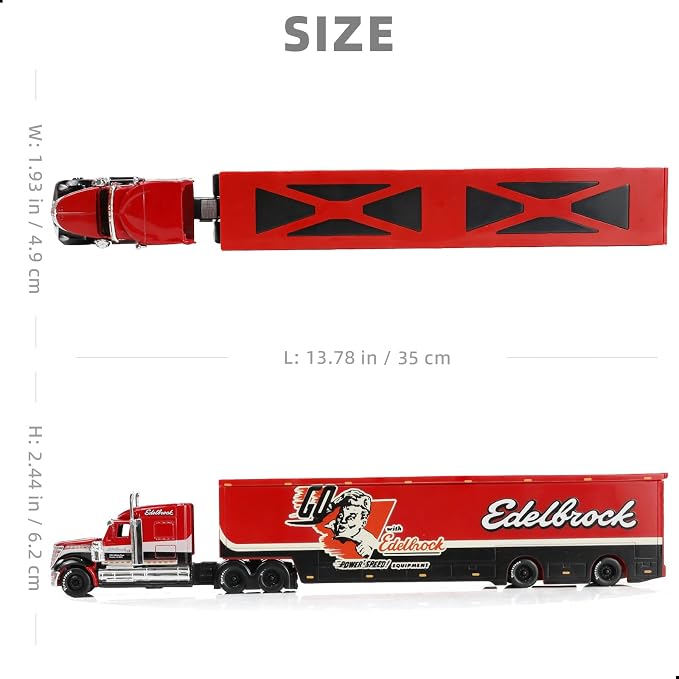 Semi Truck Toy with Trailer, 1/64 Scale Alloy Metal Diecast Heavy Semi Truck Trailer Head Toy Model, International Lonestar Diecast Tow Traktor Gift for Boy Adult Model Car Collector -Red