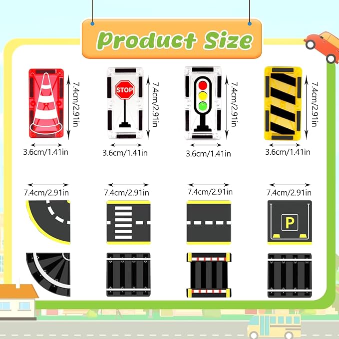 Magnetic Tiles Road Set, 45Pcs Large Double Sided Magnetic Blocks with Pullback Cars & Traffic Signs, STEM Toys for Kids Ages 4-8, Creative Gifts for 3+ Years Old Boys Girls
