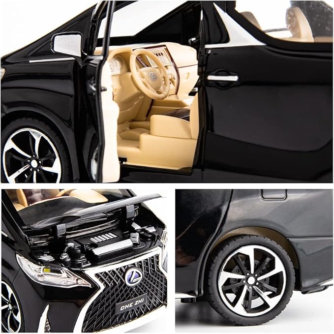 WAKAKAC Model Car 1/24 LM300 MPV Alloy Pull Back Metal Collectible Toy Car with Light and Sound, Toy Vehicle Door Can be Opened, Gift Black