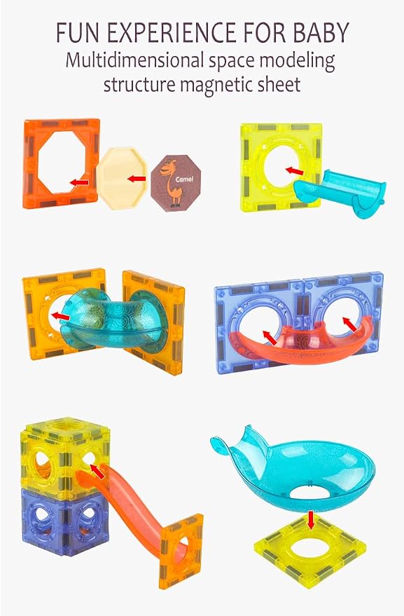 UNIQUE KIDS Magnetic Tiles Building Blocks with Light-Up Marble Run & LED Ball - STEM STEAM Toys for Kids Ages 3-10+ Boys Girls Birthday Gift (110 PCS)