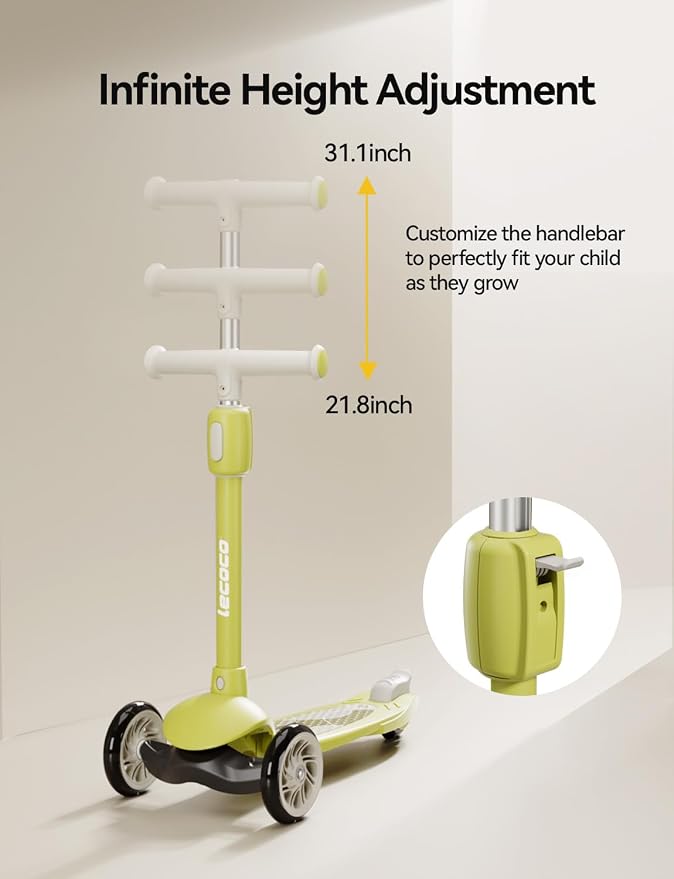 Kick Scooter for Kids Ages 2-14, 3 Wheel Scooter Adjustable Height Foldable Design, 3 LED Light Wheels, Rear Brake, Extra Wide Non-Slip Deck Kid Scooters for Boys and Girls