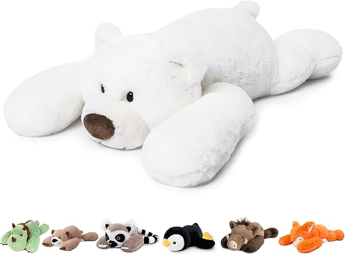 Niuniu Daddy Polar Bear Weighted Stuffed Animals for Kids & Adults, 20" | 3.3lb Large Weighted Plushies Pillow for Sleeping and Calming, Cute Lying Plush Toy Huggable Gift for Everyday Comfort
