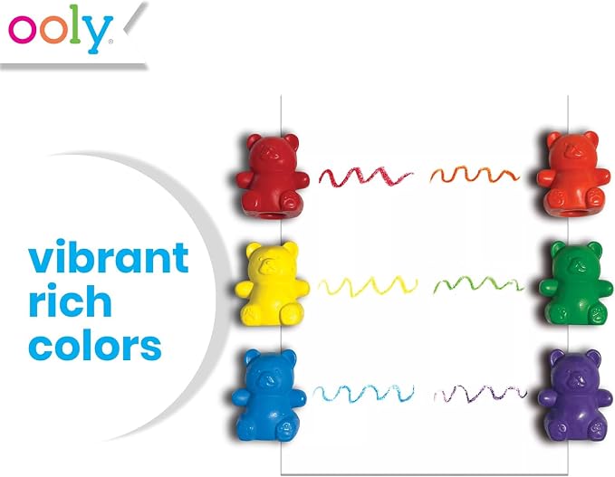 OOLY Cuddly Cubs Bear Finger Crayons for Toddlers - Set of 6 Bear Shaped Crayons, 6 Colors, Easy Grip, Non-Toxic, Ages 3+
