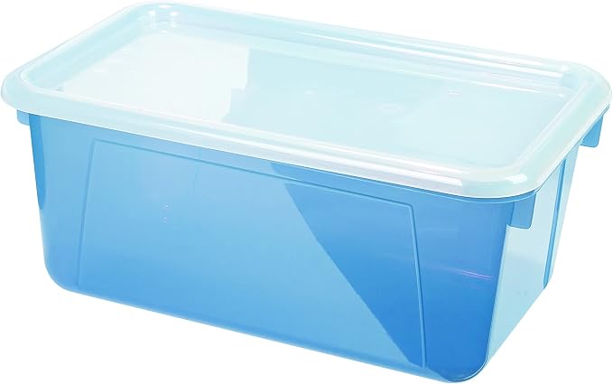 Storex Small Cubby Bins – Plastic Storage Containers for Classroom with Non-Snap Lid, 12.2 x 7.8 x 5.1 inches, Tint Teal, 5-Pack (62486A05C)