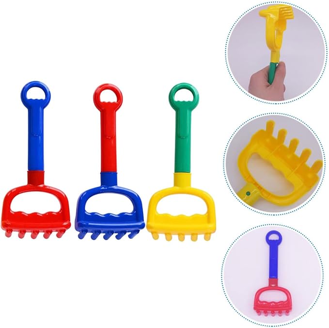 MERRYHAPY 3pcs Beach Rake Lightweight Plastic Sand Tools for Outdoor Blue Colors Box for Ages