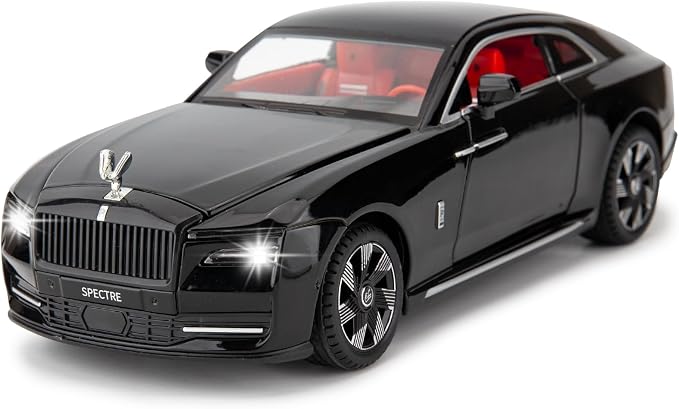 BDTCTK Compatible for 1:24 Rolls Royce Spectre Model Car, Diecast Collectible Pull Back Toy Car with Sound and Light for Adults Kids Boys Girls, Gift Black