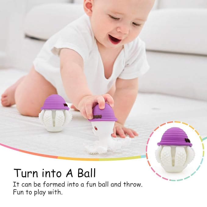 Teething Toys for Babies 6-12 Months, Mombella Octopus Teether 12-18 Months, Soft Silicone Infant Teething Toys 6-9 Month Old, Kids Chew Toy to Soothe Sore Gums, BPA Free Infant Gift, Purple