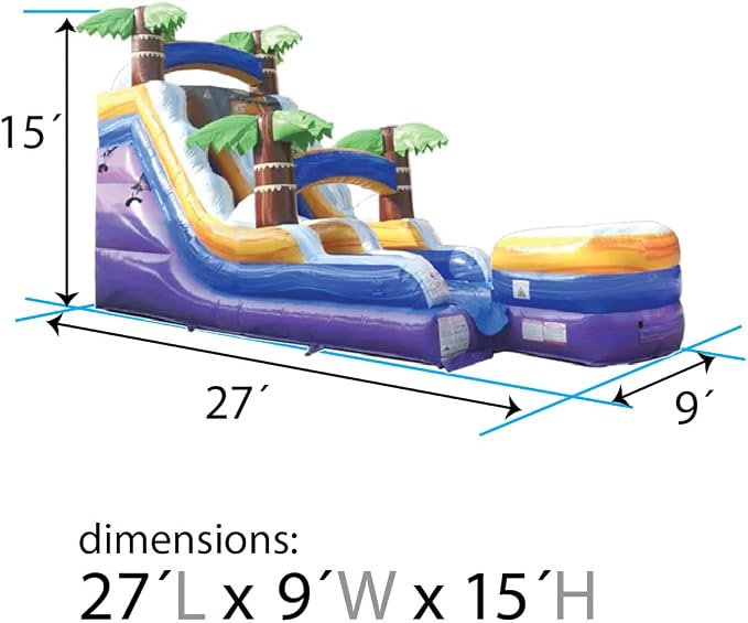 TentandTable Inflatable Water Slide for Kids and Adults, Commercial Grade Giant Blow Up Backyard Water Fun, Includes Electric Air Blower, 27' L x 9' W x 15' H, Tropical Purple Marble