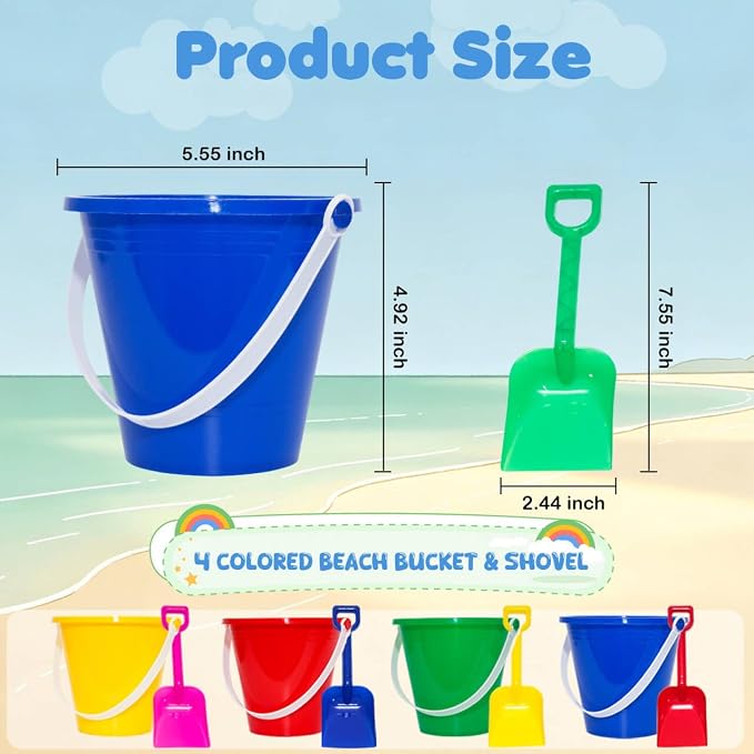 12 Pack 5'' Inch Sand Beach Buckets Pail with Beach Shovels,Sand Bucket Water Bucket for Beach Fun Great Summer Party Accessory