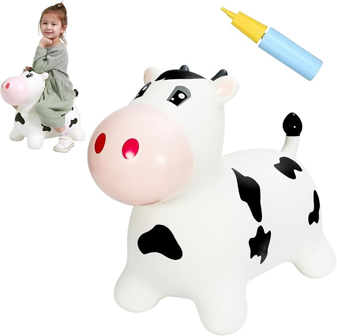 INPANY Bouncy Horse, Cow Hopper Toys, Toddler Bouncing Farm Animal, Inflatable Ride on Rubber Bouncer, Outdoor Indoor Birthday Gift for 2 3 4 Yr Boy Girl