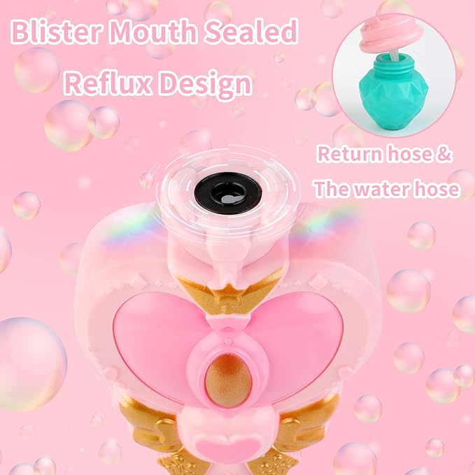 Bubble Wand for Kids Princess Heart Bubble Machine Blower Maker Wand with Light Easter Christmas Basket Stocking Stuffers Outdoor Toys Gifts for 3 4 5 6 7 8 Years Old Toddlers Little Girls