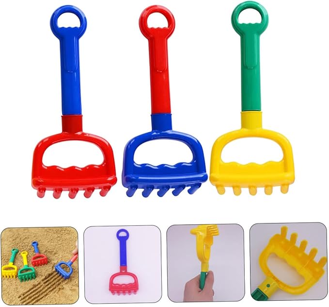 MERRYHAPY 3pcs Beach Rake Lightweight Plastic Sand Tools for Outdoor Blue Colors Box for Ages