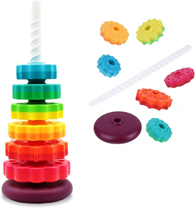 LUCKFUTURE Educational Spinning Stacking Toys, Rainbow Stacking Rings Baby Toy, Montessori Sensory Learning Toy for Girls and Boys Toddlers Toys for 1-3 Year Old (Pack of 2)
