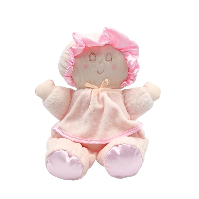 Genius Baby Toys My First Baby Doll, Classic Vintage Design, Soft Plush Pink Dress, No Hard Parts, Machine Washable, Nontoxic, for Girls and Boys, 0–12 Months