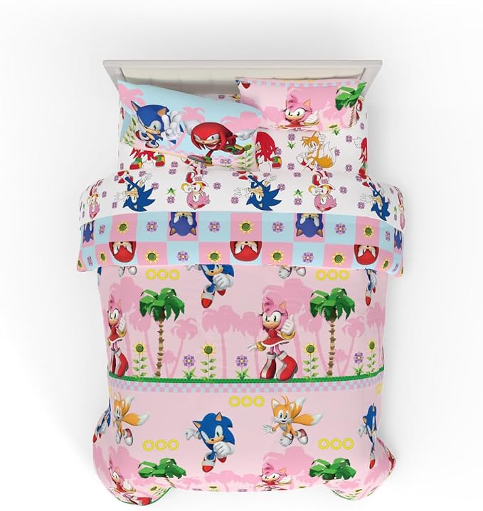 Sonic The Hedgehog Amy Rose Girls Bedding Super Soft Reversible Microfiber Comforter and Sheet Set with Sham, 7 Piece Full Size, (Official Licensed Product) By Franco Kids