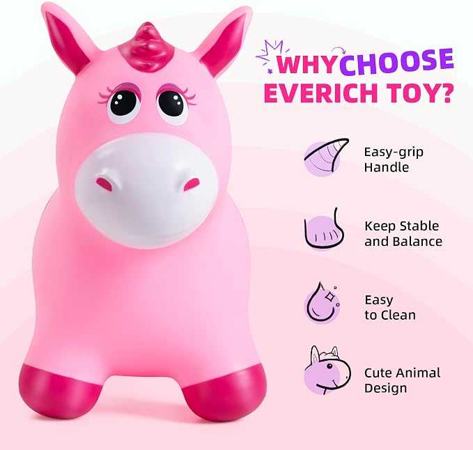 Bouncy Animals Horse for Toddlers, Hopping Toys Jumping Horse Hopper, Ride on Toys Indoor Outdoor Inflatable Birthday Gifts for Boys Girls 18 Months 2 3 4 5 6 Year Old, Pink