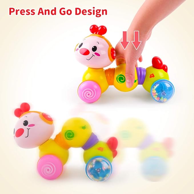Vanmor Baby Toys 6-12 Months, Crawling Developmental Toy for Babies, Press & Go Musical Caterpillar with Lights, Sensory Tummy Time Toy Encourages Crawling & Motor Skills