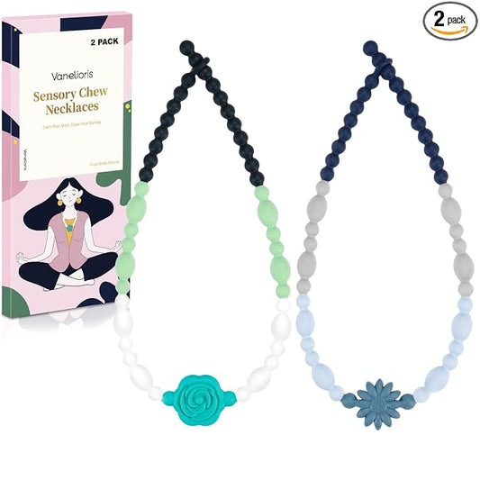 Chew Necklaces for Sensory Kids Adults, Flower Chewy Necklace Sensory Toys for Autism Nail Biting, Fidget Necklace Oral Chew Toys, ADHD Tools for Boys Girls