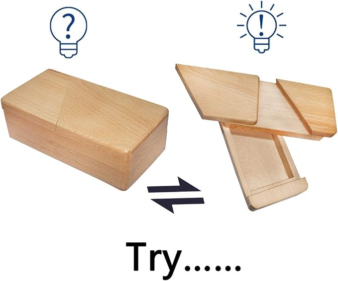 DC-BEAUTIFUL Impossible Puzzle Box 3D Brain Teaser Toy for Adults, Original Color Surprise Wooden Magic Box Gift Secret Box for Party Favor Birthday