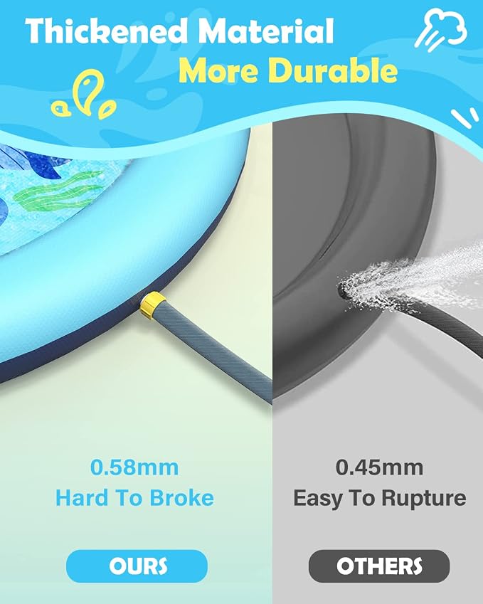 Peteast Anti-Slip Ocean-Themed Splash Pad for Kids and Dogs - 67in 0.58 mm Thicken Sprinkler Dog Pool for Summer Outdoor Water Toys - Fun Backyard Play Mat for Children and Pets