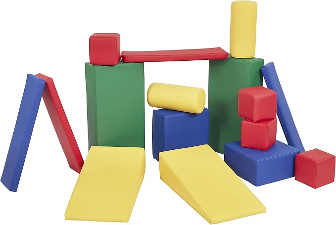 ECR4Kids SoftZone Soft Builder Blocks, Foam Shapes, Assorted, 16-Piece