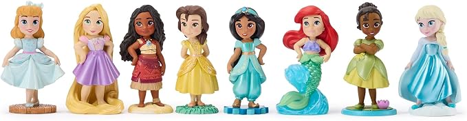 Disney Store Official Once Upon a Story Figure Set – 8 Fully Sculpted Disney Figures Including Cinderella, Ariel, Belle, Jasmine, Tiana & More in Double-Tiered Box with Scenic Backgrounds